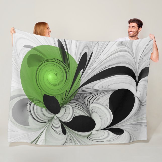 Cobertor De Velo Abstrato preto e branco com arte frontal verde (In Situ)