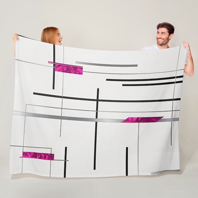 Cobertor De Velo Abstrato preto, prata, sotaques Fuschia (In Situ)