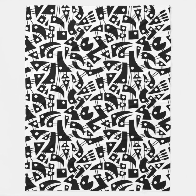 Cobertor De Velo Abstrato Shapes 180318 - Preto em branco (Frente)