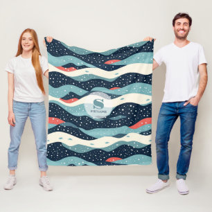 Cobertor De Velo Abstrato Wavy Lines com pontos de floco de neve