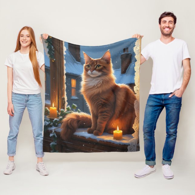 Cobertor De Velo Abyssinian Cat With Christmas Lights Holiday (In Situ)