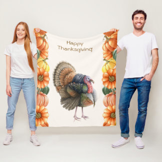 Cobertor De Velo Ação de Graças à Turquia Pumpkins Fleece Blanket