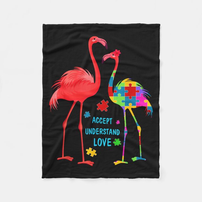 Cobertor De Velo Aceitar entender amor autismo flamingo puzzle meni (Frente)