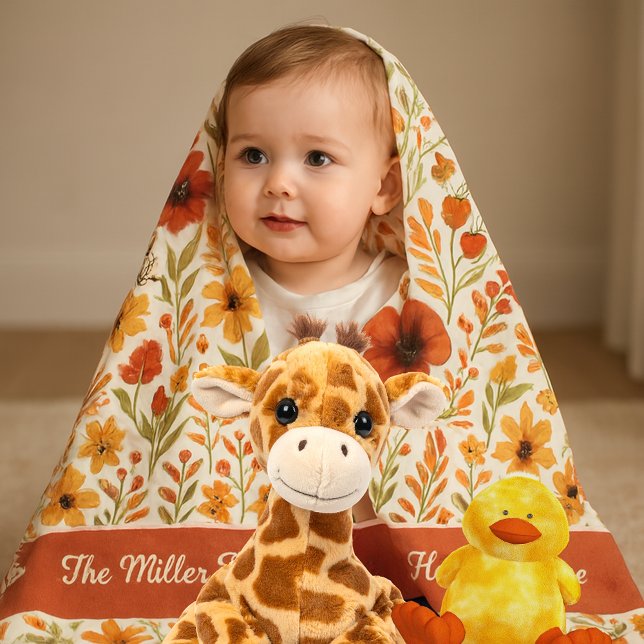 Cobertor De Velo aconchego floral colheita home e script de nome da (Criador carregado)