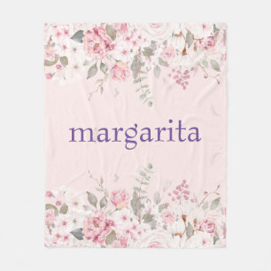 Cobertor De Velo Adicionar nome Boho Cor de rosa Verde Flores branc