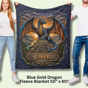 Cobertor De Velo Adicionar Nome Dragão Azul Dourado na Montanha ao