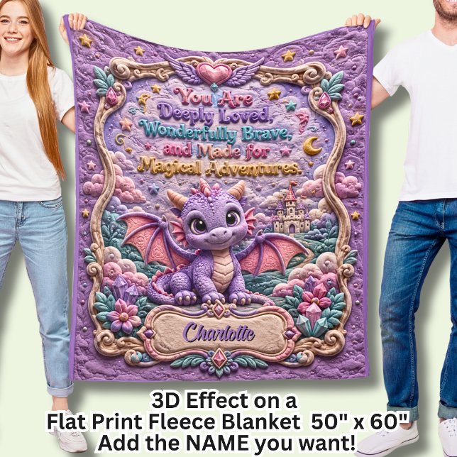 Cobertor De Velo Adicionar Nome Dragão Bebê Roxo Efeito 3D  (Criador carregado)