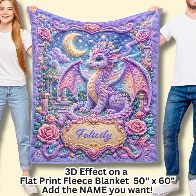 Cobertor De Velo Adicionar Nome Dragão Bebê Roxo Efeito 3D  (Criador carregado)