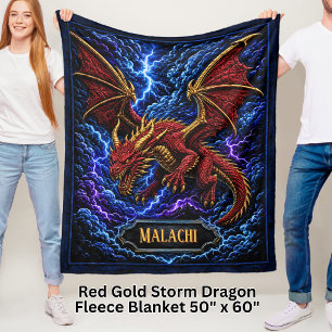 Cobertor De Velo Adicionar Nome Red & Gold Storm Dragon com Relâmpa