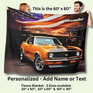 Cobertor De Velo Adicionar Nome Texto, Carro Musculoso Laranja