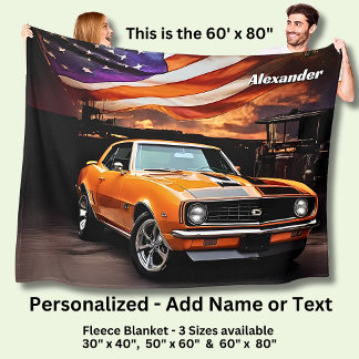 Cobertor De Velo Adicionar Nome Texto, Carro Musculoso Laranja