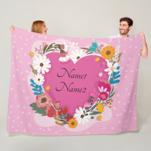Cobertor De Velo Adicionar Nomes Coração Floral Cor-de-Rosa do Di