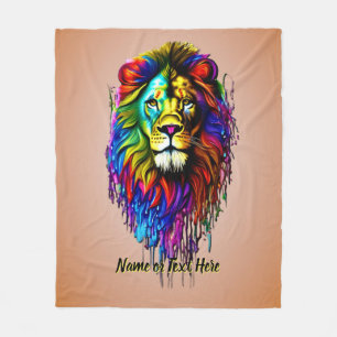 Cobertor De Velo Adicionar Texto de Nome, Leão Colorido de Dripe de