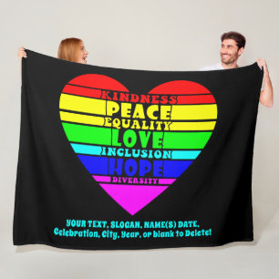 Cobertor De Velo Adicione Seu Texto, Rainbow Heart Peace Equality L
