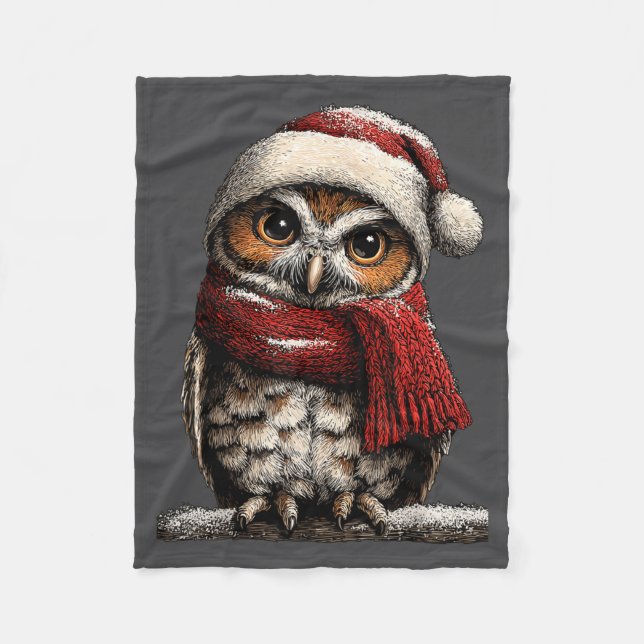 Cobertor De Velo Adorable Owl With Santa Hat Snowy Winter Christmas (Frente)