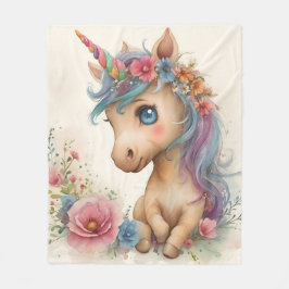 Cobertor De Velo Adorável Baby Unicorn Watercolor