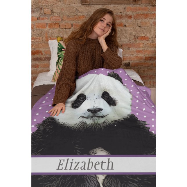Cobertor De Velo Adorável Urso Panda Nome Roxo Crianças Animal (Adorable panda bear personalized cozy blanket)