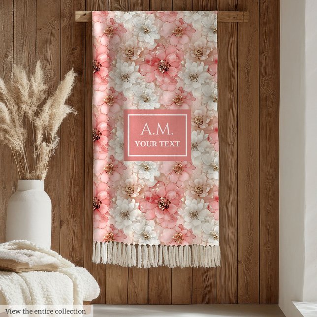 Cobertor De Velo Aerial Pink and Gold Modern Ink Flowers Monogram (Aerial Pink and Gold Modern Ink Flowers Monogram Fleece Blanket )