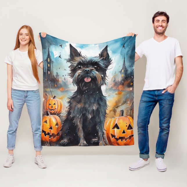 Cobertor De Velo Affenpinscher de Halloween com Abóboras Assustador (In Situ)