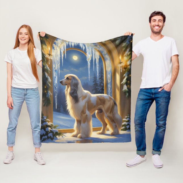 Cobertor De Velo Afghan Hound With Christmas Lights Holiday (In Situ)