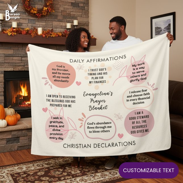 Cobertor De Velo Afirmações Diárias Personalizadas Versículo da Bíb (Personalized Daily affirmations Christian blanket with customizable text.)