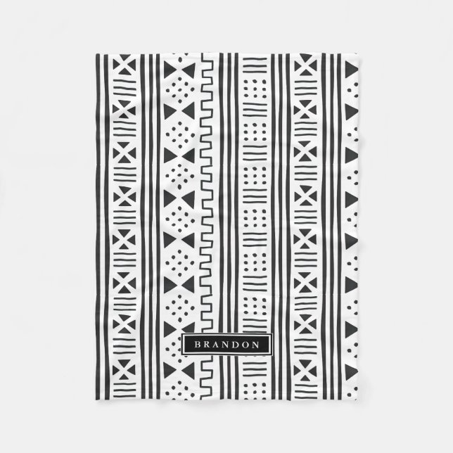 Cobertor De Velo Africano MudCloth de Black|White inspirado (Frente)