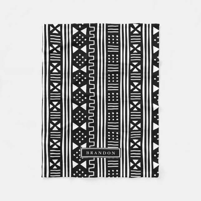 Cobertor De Velo Africano MudCloth de White|Black inspirado (Frente)