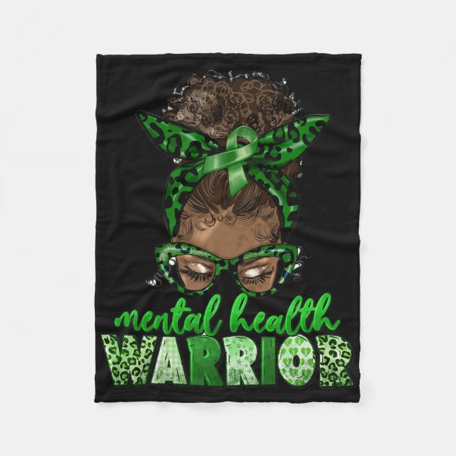 Cobertor De Velo Afro Messaging Leopard Fita Verde Saúde Mental (Frente)