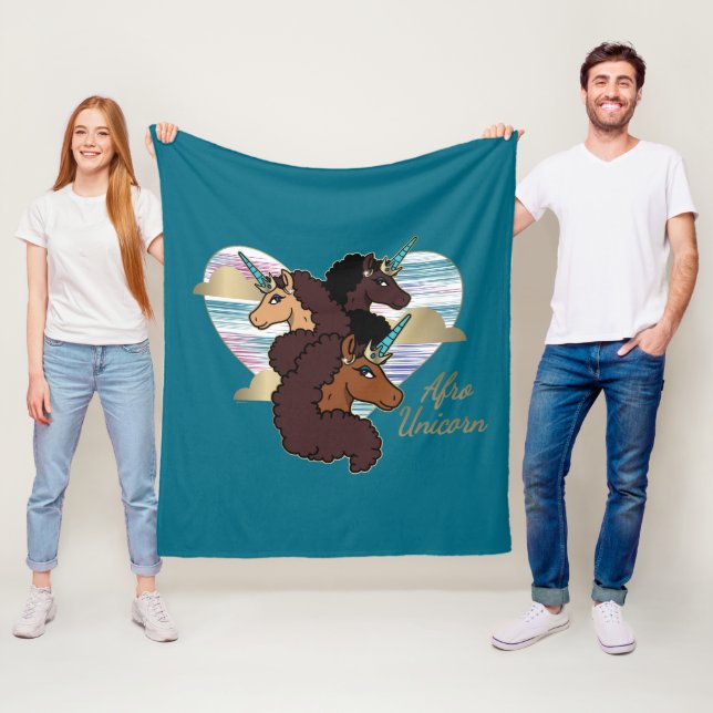 Cobertor De Velo Afro Unicorn Trio Heart Design (In Situ)