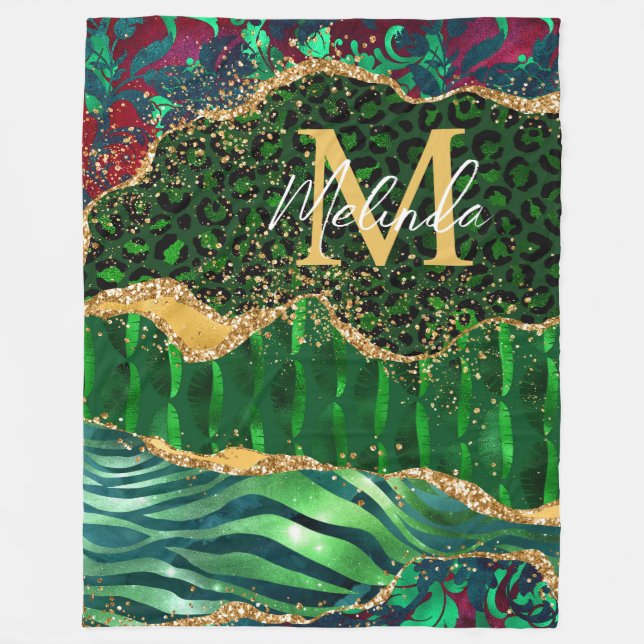 Cobertor De Velo Agato de Impressão Animal Safari Verde (Frente)