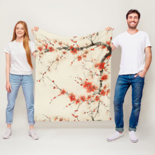 Cobertor De Velo Água-forte de Flor de Ameixa Vermelha - Arte Flora