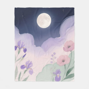 Cobertor De Velo Água-tinta Floral Íris Lua Cheia Noturna