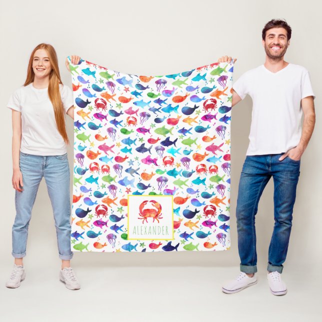 Cobertor De Velo Aguarela do arco-íris sob o caranguejo do mar (In Situ)