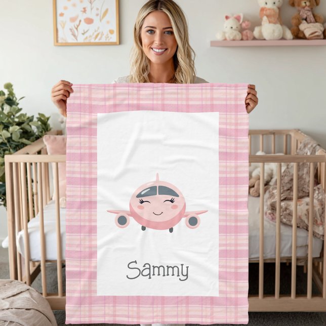 Cobertor De Velo Airplane Baby Girl Pink Grey Cute Baby Shower  (Criador carregado)