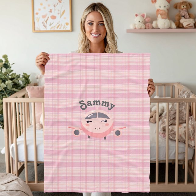 Cobertor De Velo Airplane Girl Baby Shower Pink Grey Cute Whimsical (Criador carregado)