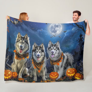 Cobertor De Velo Alaskan Malamute Halloween Spooky