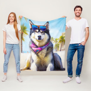 Cobertor De Velo Alaskan Malamute na praia, presente de verão