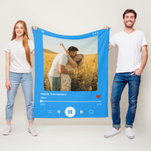 Cobertor De Velo Álbum de fotos e músicas azul céu para aniversário