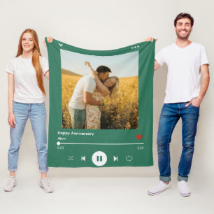 Cobertor De Velo álbum de fotos e músicas verde para aniversário de