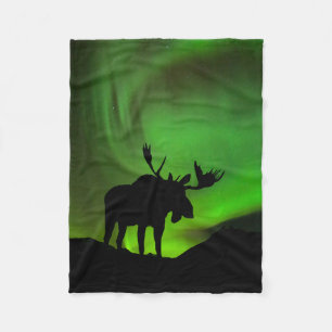 Cobertor De Velo Alce com Aurora Boreal Verde, Alasca