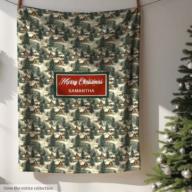 Cobertor De Velo Aldeia da Aquarela Russa de Natal (Watercolor Rustic Christmas Farmhouse Village Fleece Blanket)