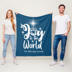 Cobertor De Velo Alegria Natal ao Mundo Azul e Branco