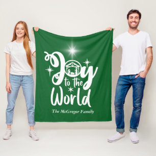 Cobertor De Velo Alegria Natal ao Mundo Verde e Branco