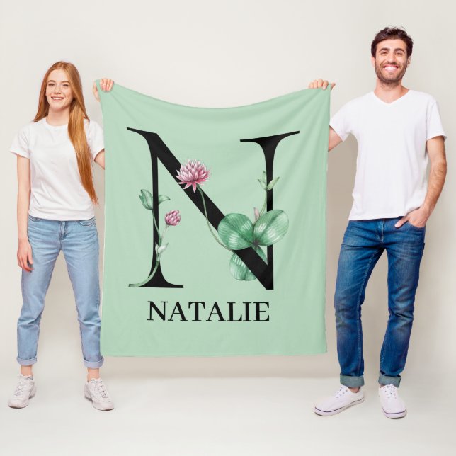 Cobertor De Velo Alfabeto Floral Personalizado N Monograma (In Situ)