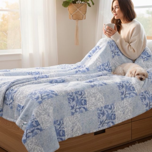 Cobertor De Velo Algodão Francês Pintado Padrão Azul Floral (Criador carregado)