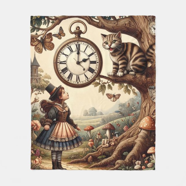 Cobertor De Velo Alice & Cheshire Cat: Whimsical Wonderland Fantasy (Frente)