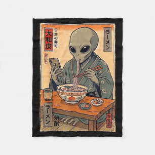 Cobertor De Velo Alienígena engraçado comendo ramen retrô japonês h