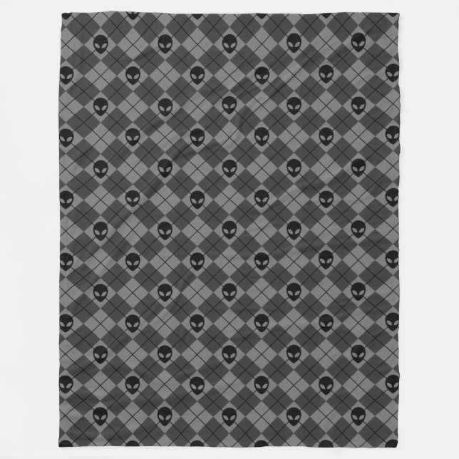 Cobertor De Velo Alienígena Preto e Cinza com Padrão Argyle (Frente)