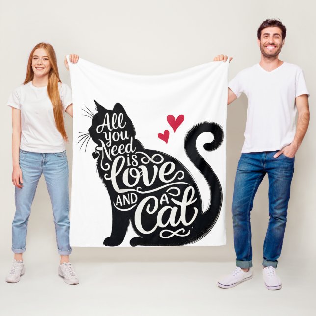 Cobertor De Velo All You need is Love and a Cat Fleece Blanket (In Situ)