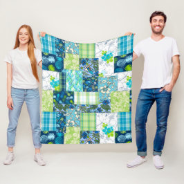 Cobertor De Velo Aloha Patchwork Hawaiian Tropical Impressões- Teal